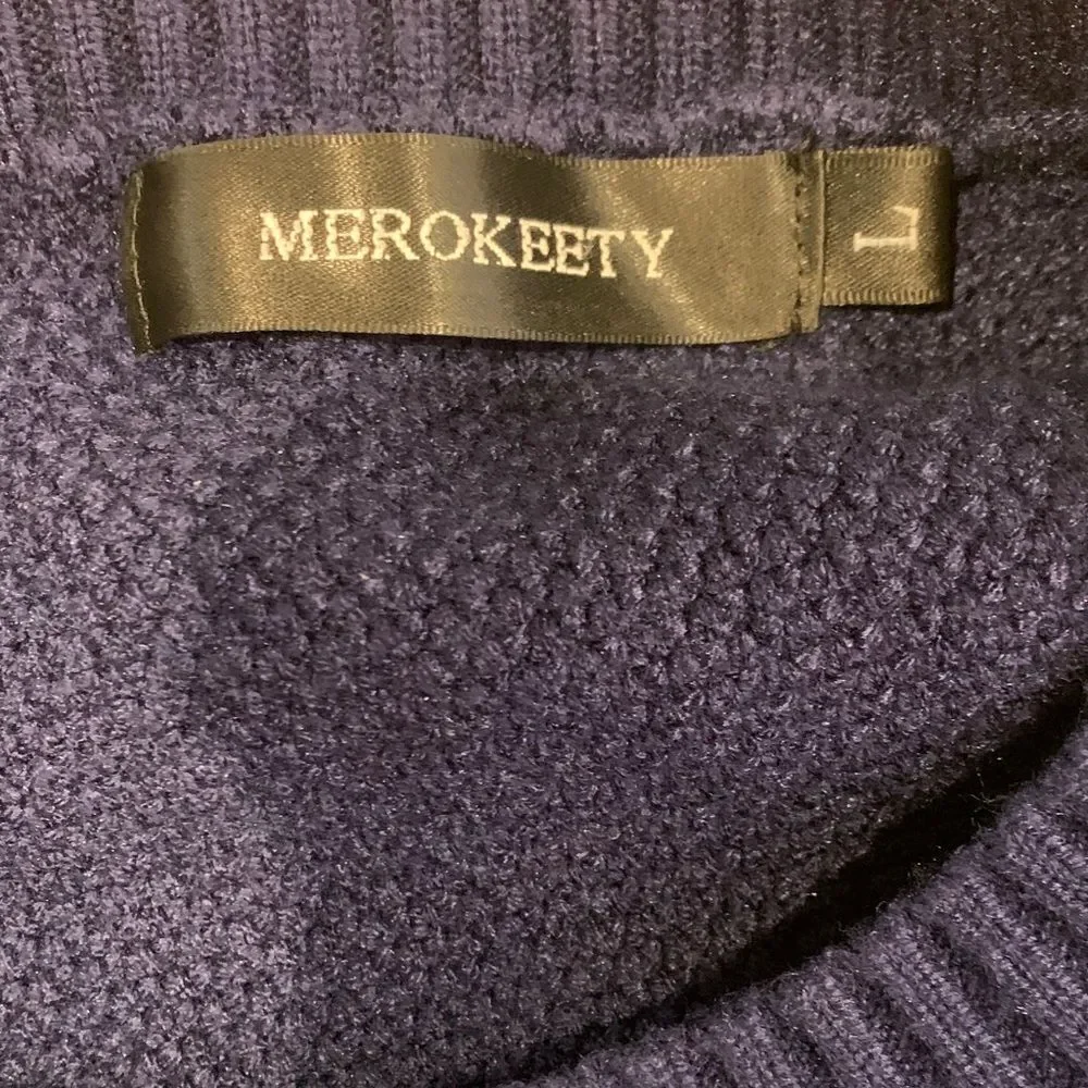 MEROKEETY, ladies, Large  Navy Blue Sweater